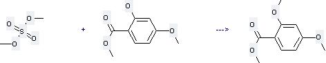 The Benzoic acid, 2, 4-dimethoxy-, methyl ester can be obtained by 2-Hydroxy-4-methoxy-benzoic acid methyl ester with Sulfuric acid dimethyl ester.